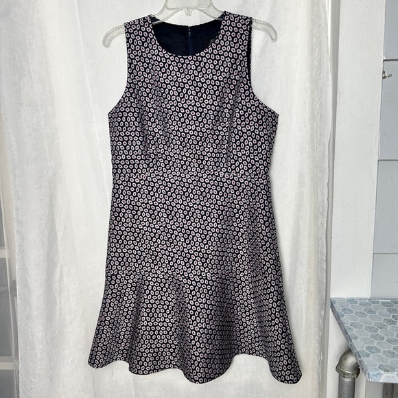 J.Crew Navy & Pink Jacquard Piper Foulard Print A-line Career Dress Sz 12 - Picture 9 of 17